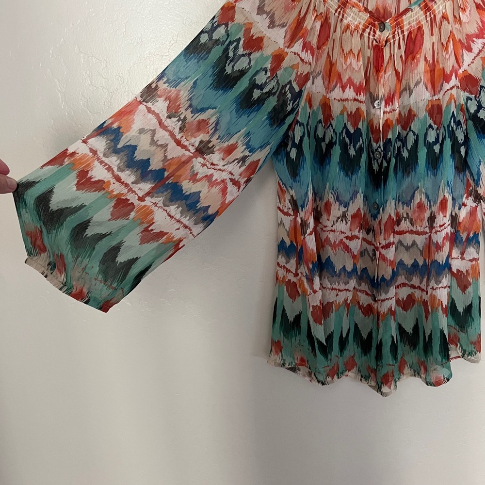 Sundance 100% Silk Abstract Print Boho Sheer Blouse Women's Size Small - Picture 4 of 5